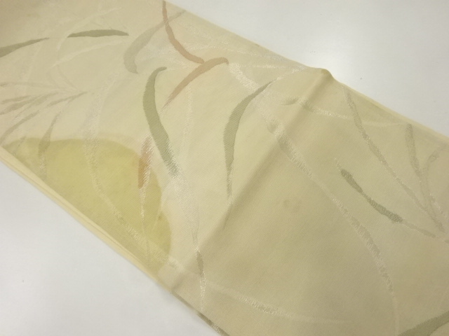 JAPANESE KIMONO / ANTIQUE SUMMER FUKURO OBI / SILK / WOVEN PLANTS